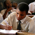 A student in primary school in Kampala. Uganda.