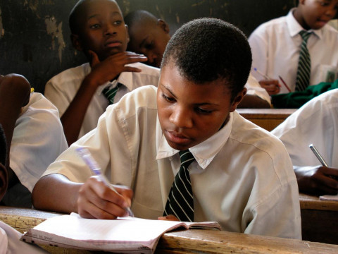 A student in primary school in Kampala. Uganda.