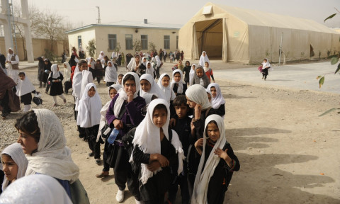 Girls at Ayno Meena Number Two school in the city of Kandahar, Afghanistan